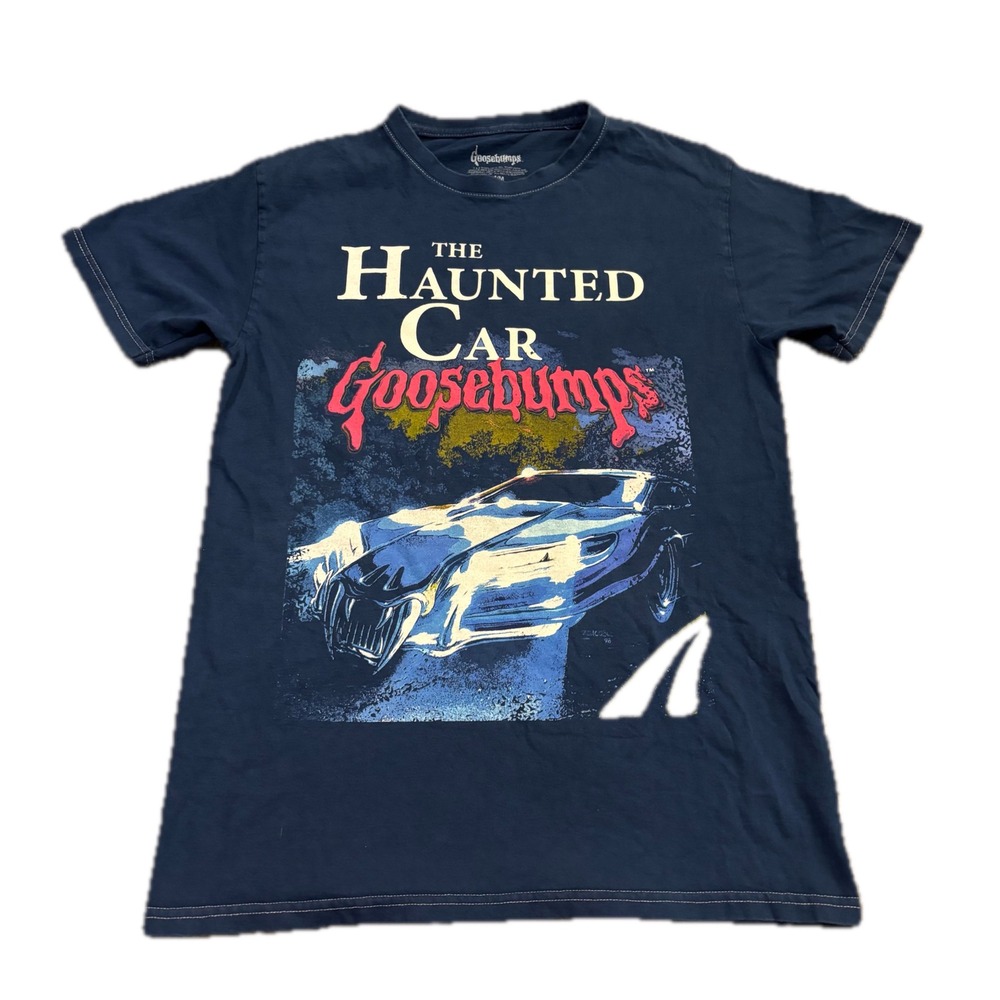 Goosebumps The Haunted Car Graphic T-Shirt Mens Medium Navy Blue RL Stine Horror